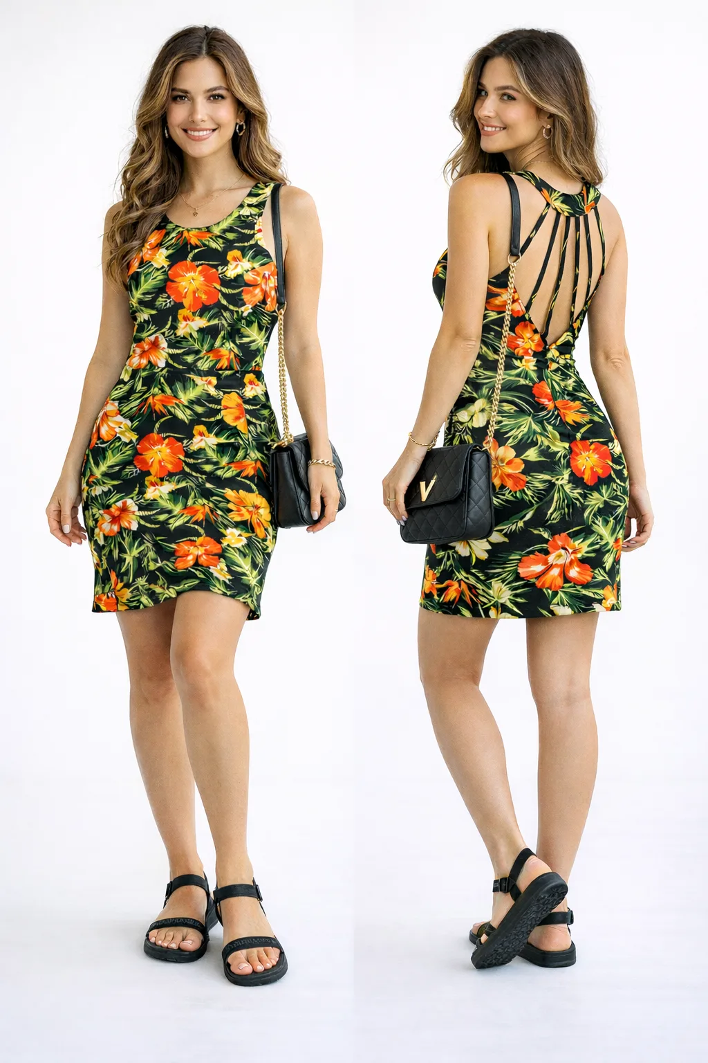 Vestido Floral Sem Manga