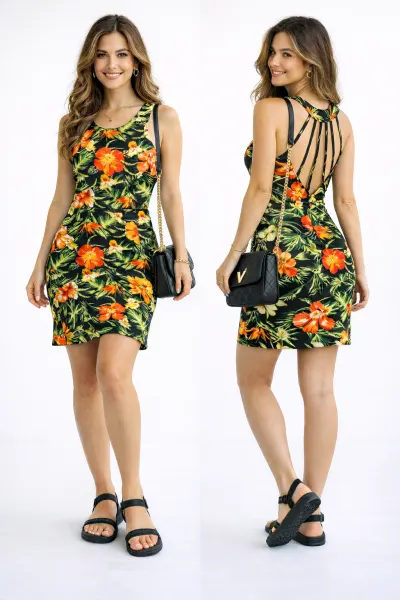 Vestido Floral Sem Manga