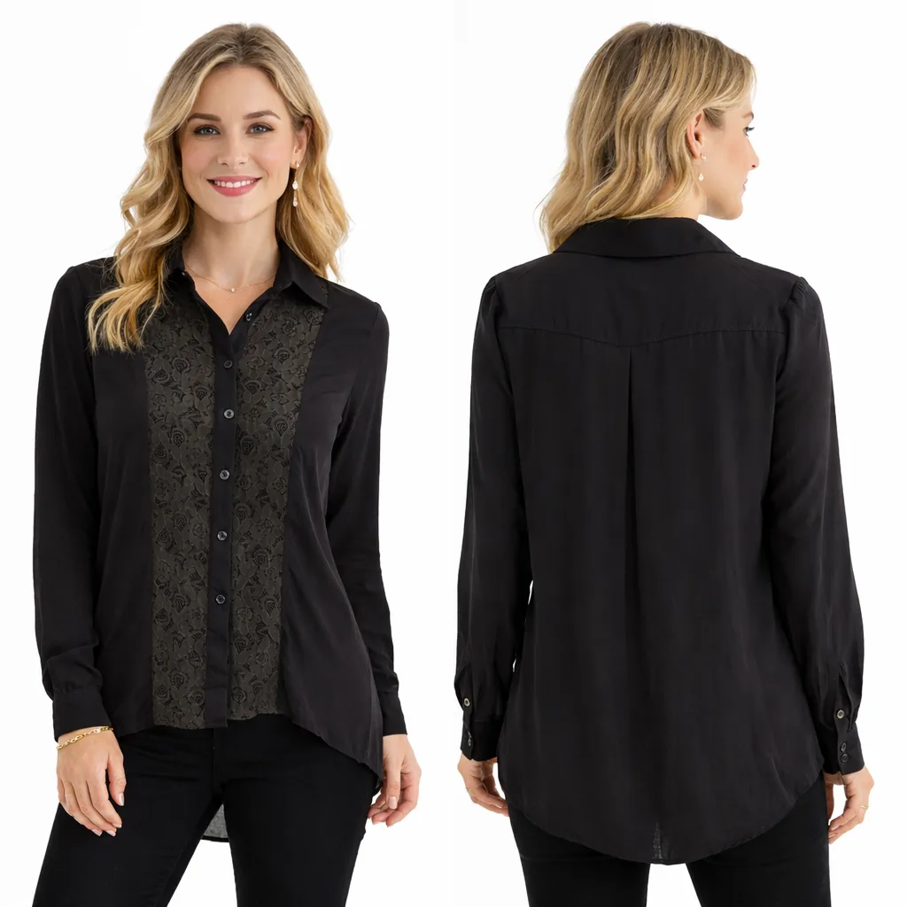 Camisa Manga Longa Com Renda