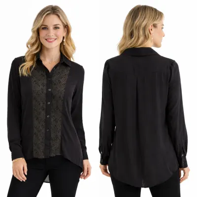 Camisa Manga Longa Com Renda
