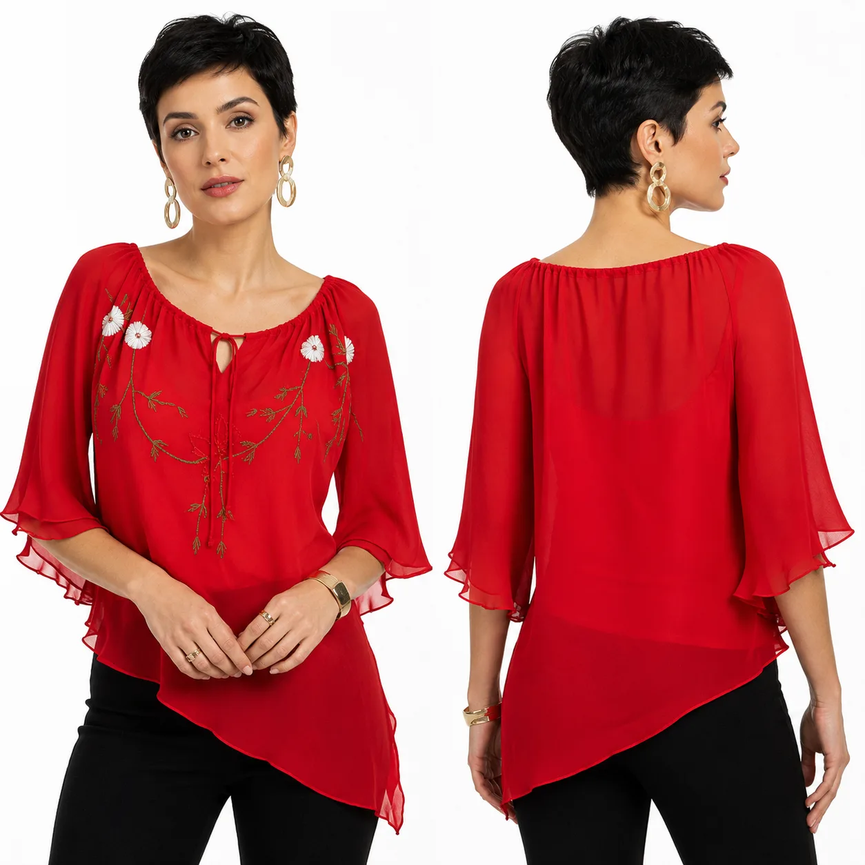 Blusa de Crepe Com Bordado