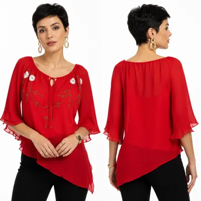 Blusa de Crepe Com Bordado