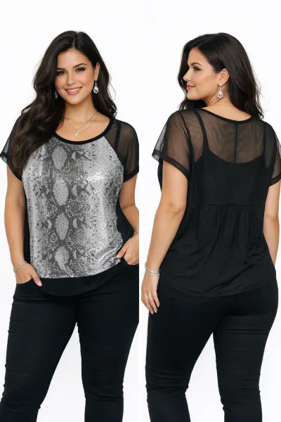 Blusa de Tule Com Lantejoula