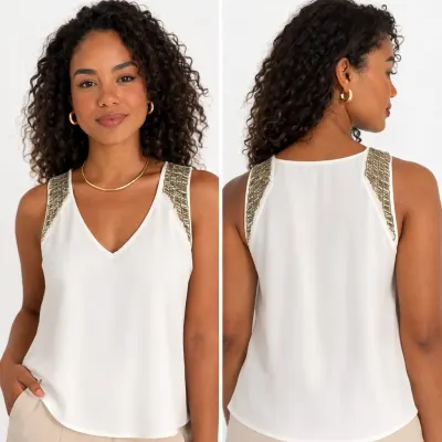 Regata Crepe Com Bordado