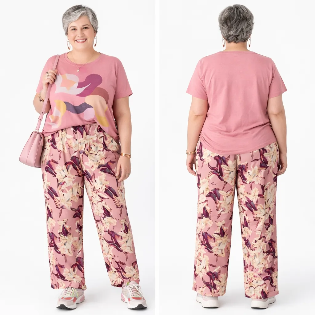 Calça Com Elástico Floral