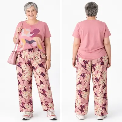 Calça Com Elástico Floral