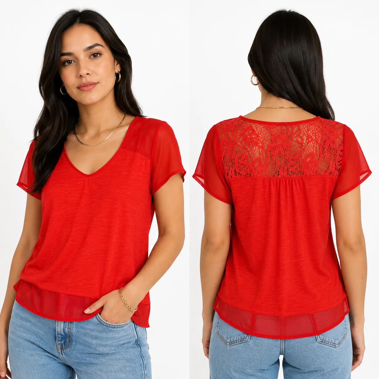 Blusa Malha Com Renda