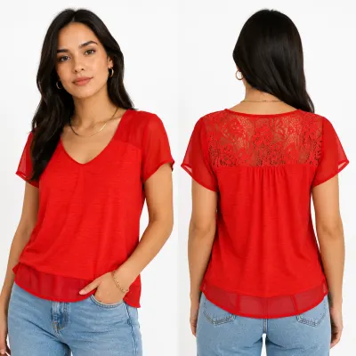 Blusa Malha Com Renda