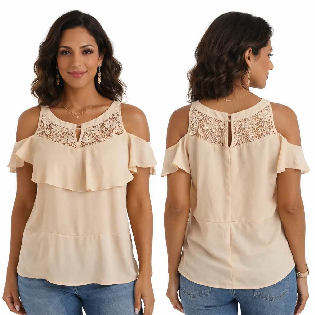 Blusa  Crepe Com Renda