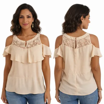 Blusa  Crepe Com Renda