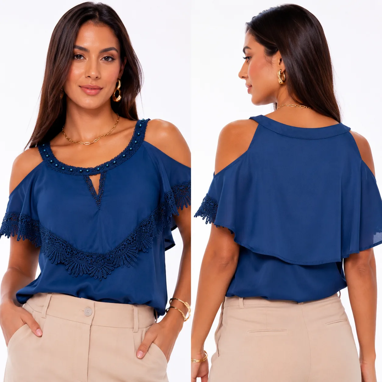 Blusa Crepe Com Renda