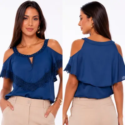 Blusa Crepe Com Renda