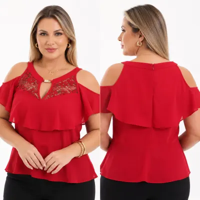 Blusa Crepe Com Renda