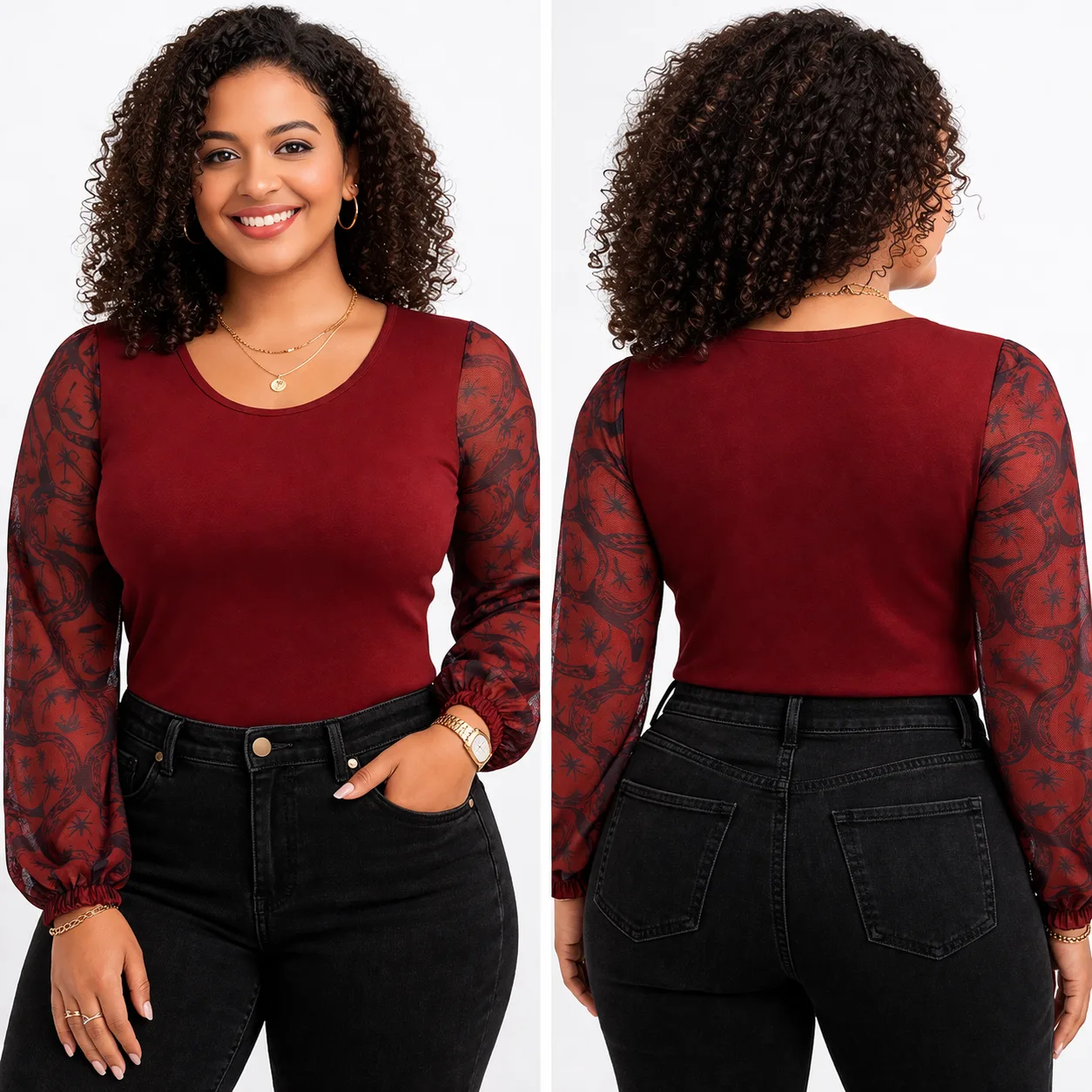 Blusa Malha Manga Tule